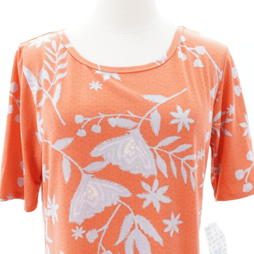 NEW LuLaRoe Gigi XL Orange Gray Floral T-Shirt Top Short Sleeve Polyester Spande